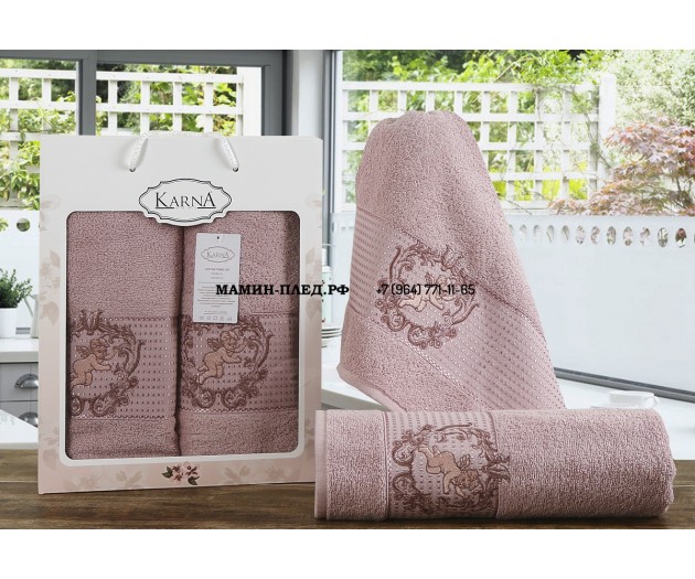 Комплект махровых полотенец "KARNA" в коробке CLARIS 50x90-70х140 см 1/2